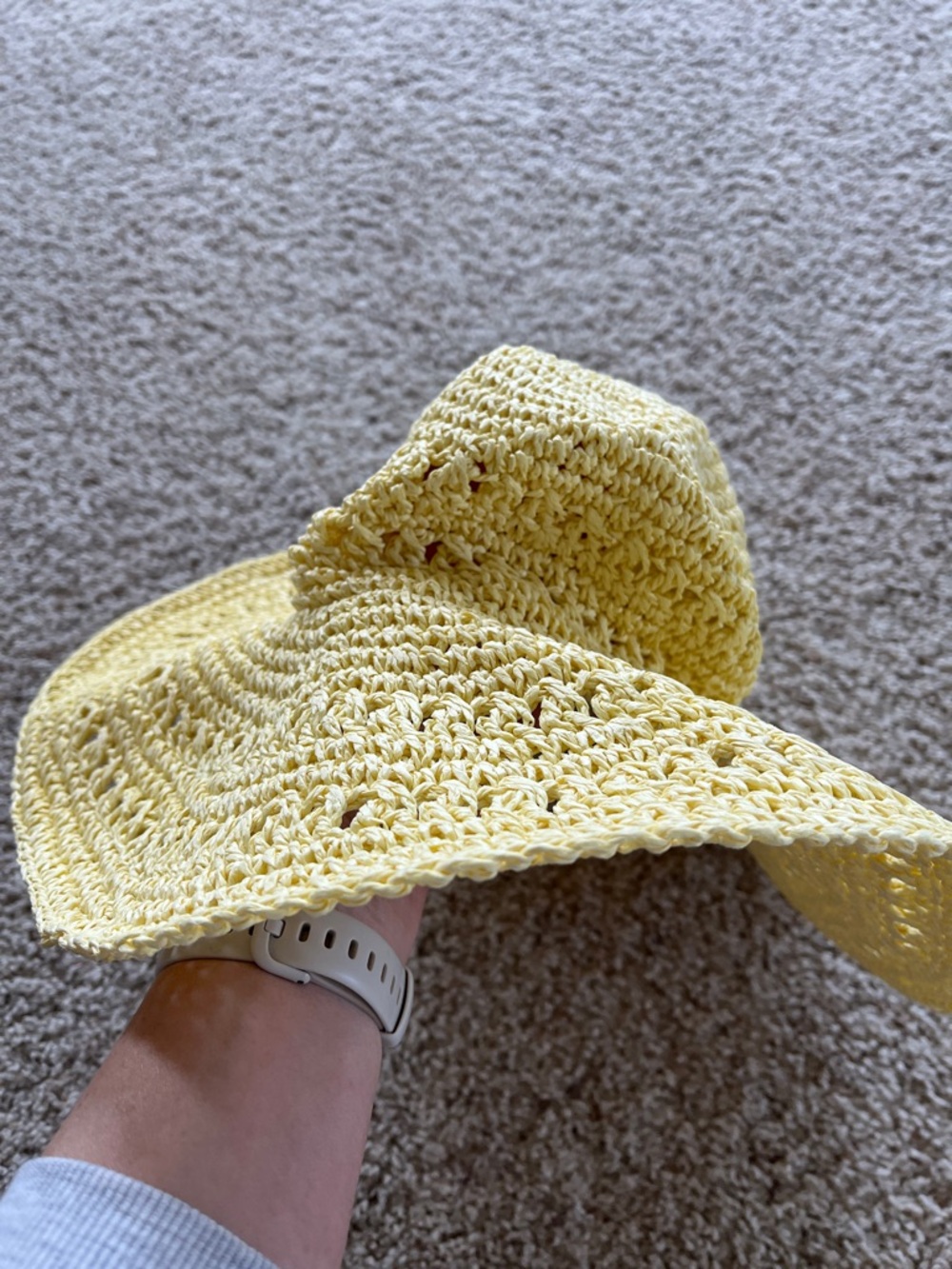 Womens Yellow Crochet Sun Hat - Lightweight Summer Accessory - Picture 2 of 2